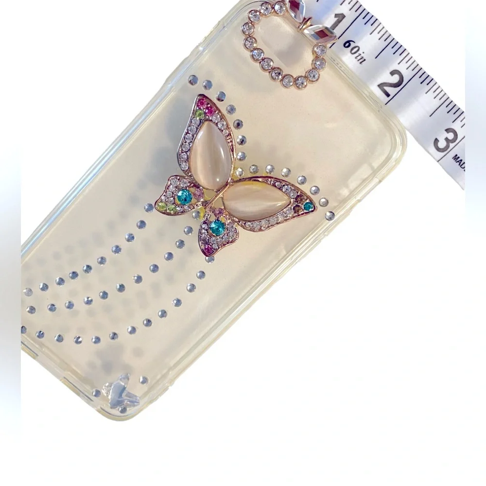 iPhone 7 clear case with rhinestones & colorful butterfly